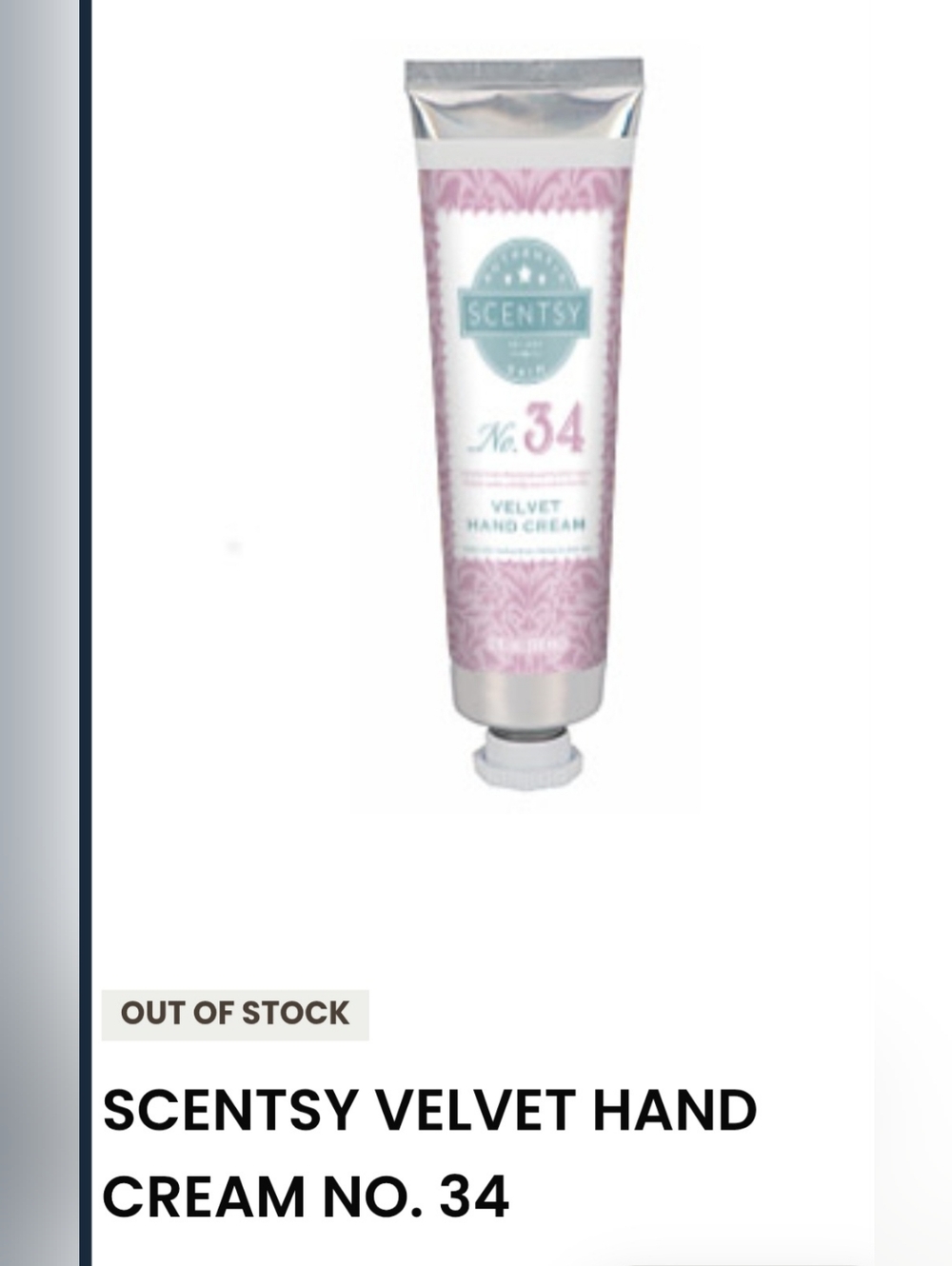 Scentsy No. 34 Velvet Hand Cream 2 oz Retired NEW Sealed Candied Violet Orchid
